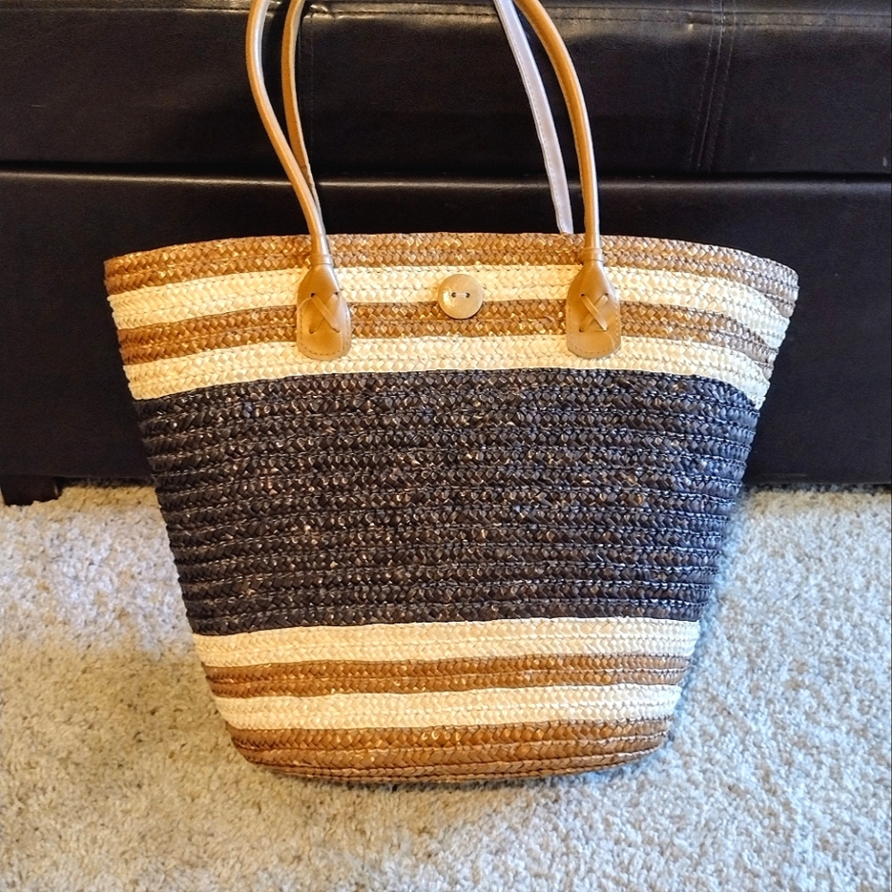 Beach Straw Tote Bag Purse Vacation Large EUC